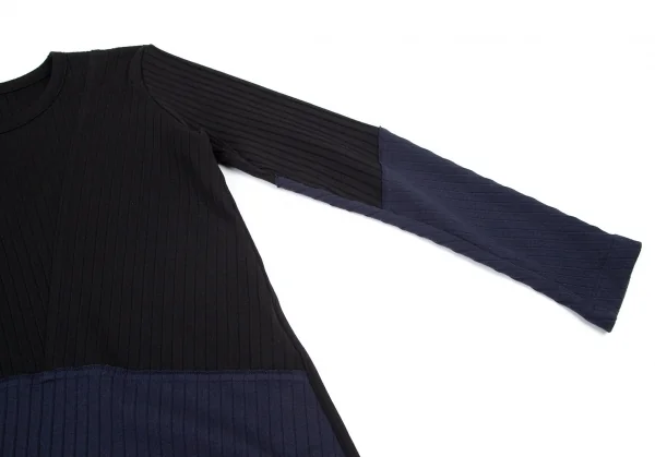 ワイズY's コットンポリ混パネル切替リブカットソー 黒紺2 K-98199_005