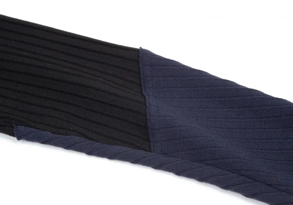 ワイズY's コットンポリ混パネル切替リブカットソー 黒紺2 K-98199_006