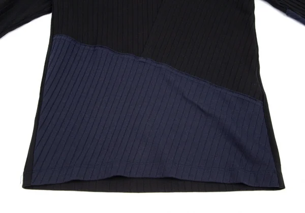 ワイズY's コットンポリ混パネル切替リブカットソー 黒紺2 K-98199_009