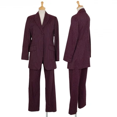 ジジリgigli コットンナイロン混ストライプ織りストレッチセットアップスーツ 紫