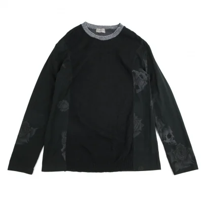 ヨウジヤマモト プールオムYohji Yamamoto POUR HOMME フロントニットパネル切替スカルローズカットソー