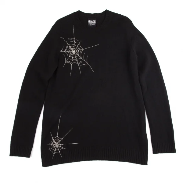 ブラックスキャンダル ヨウジヤマモトBLACK Scandal Yohji Yamamoto スパイダーウェブ刺繍ロングニット 黒3 K-98225_001