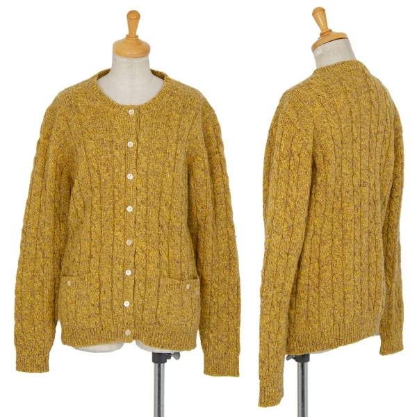 マドモアゼルノンノンMademoiselle NON NON ミックスウールケーブルニットカーディガン マスタードL K-98430_001