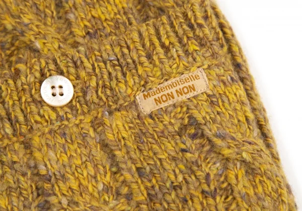 マドモアゼルノンノンMademoiselle NON NON ミックスウールケーブルニットカーディガン マスタードL K-98430_010