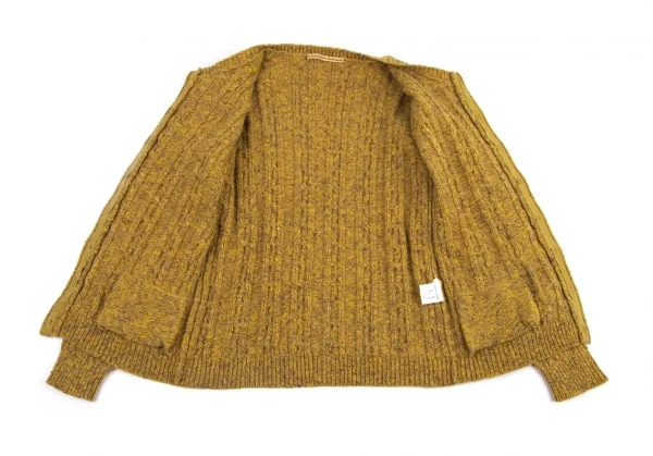 マドモアゼルノンノンMademoiselle NON NON ミックスウールケーブルニットカーディガン マスタードL K-98430_011