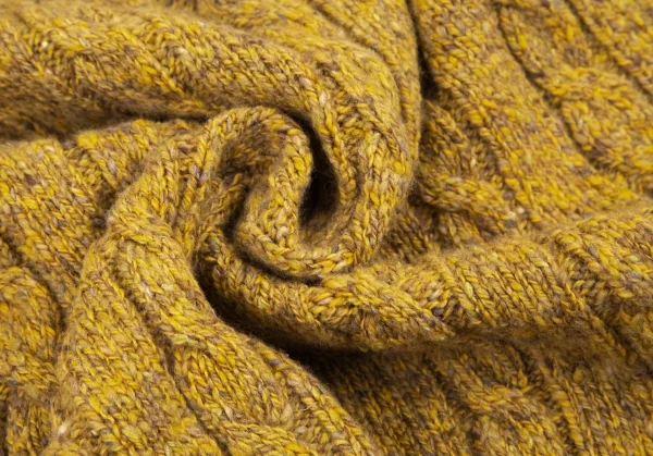 マドモアゼルノンノンMademoiselle NON NON ミックスウールケーブルニットカーディガン マスタードL K-98430_013