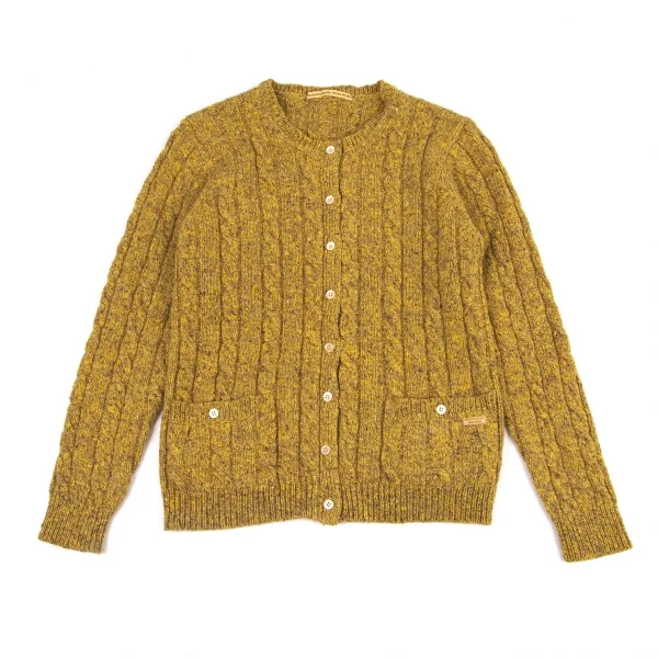 マドモアゼルノンノンMademoiselle NON NON ミックスウールケーブルニットカーディガン マスタードL K-98430_002
