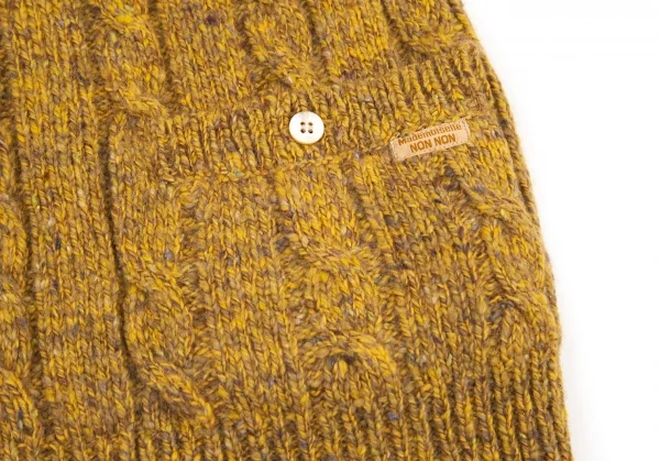 マドモアゼルノンノンMademoiselle NON NON ミックスウールケーブルニットカーディガン マスタードL K-98430_009