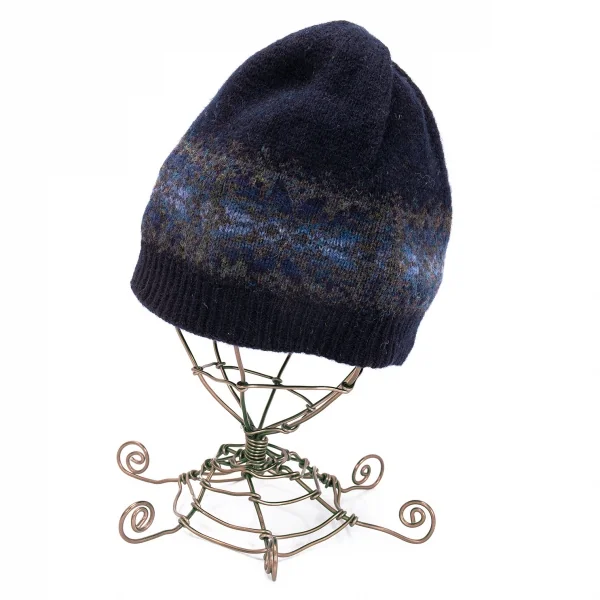 マドモアゼルノンノンMademoiselle NON NON SHETLAND ISLANDSファブリック裏フリースニットキャップ 紺 K-98442_003