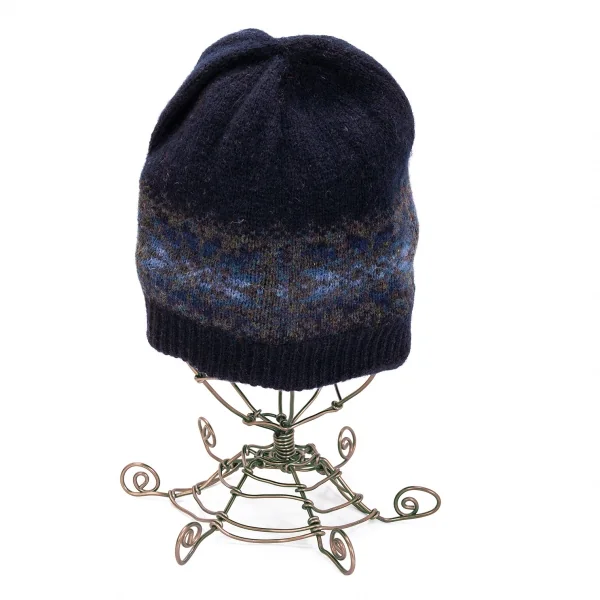 マドモアゼルノンノンMademoiselle NON NON SHETLAND ISLANDSファブリック裏フリースニットキャップ 紺 K-98442_004