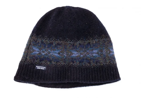 マドモアゼルノンノンMademoiselle NON NON SHETLAND ISLANDSファブリック裏フリースニットキャップ 紺 K-98442_005