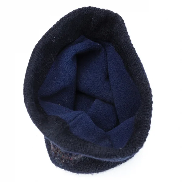 マドモアゼルノンノンMademoiselle NON NON SHETLAND ISLANDSファブリック裏フリースニットキャップ 紺 K-98442_007