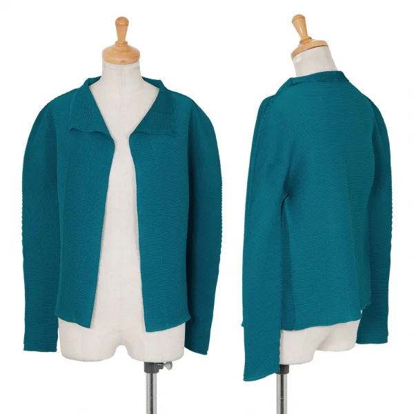 イッセイミヤケ ミーISSEY MIYAKE me ニットプリーツボタンレスカーディガン ターコイズF K-98492_001