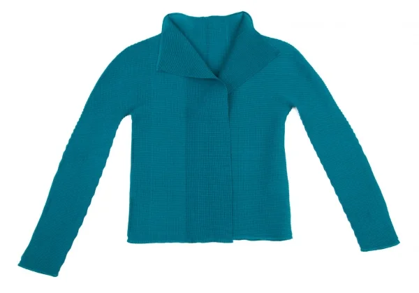 イッセイミヤケ ミーISSEY MIYAKE me ニットプリーツボタンレスカーディガン ターコイズF K-98492_002