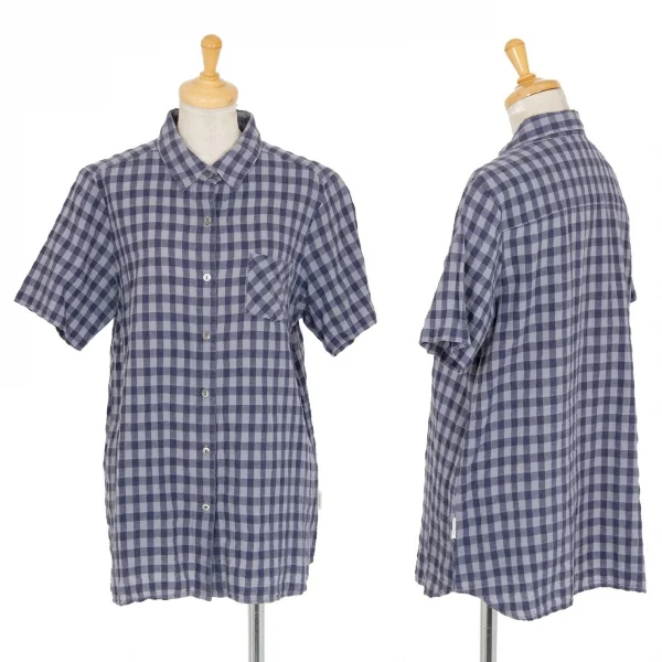 マドモアゼルノンノン ノンノNON NO Mademoiselle NON NON リネン混ギンガムチェック半袖シャツ 紺L K-98552_001