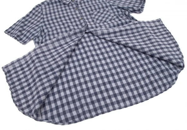 マドモアゼルノンノン ノンノNON NO Mademoiselle NON NON リネン混ギンガムチェック半袖シャツ 紺L K-98552_010