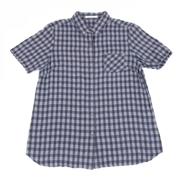 マドモアゼルノンノン ノンノNON NO Mademoiselle NON NON リネン混ギンガムチェック半袖シャツ 紺L K-98552_002