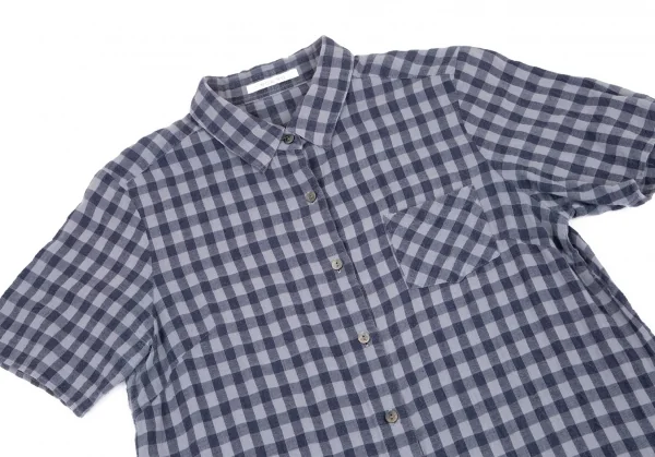 マドモアゼルノンノン ノンノNON NO Mademoiselle NON NON リネン混ギンガムチェック半袖シャツ 紺L K-98552_003