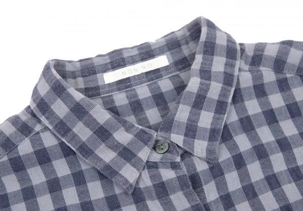 マドモアゼルノンノン ノンノNON NO Mademoiselle NON NON リネン混ギンガムチェック半袖シャツ 紺L K-98552_004