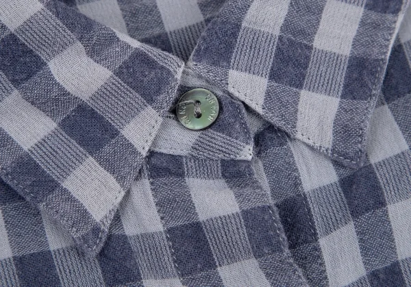 マドモアゼルノンノン ノンノNON NO Mademoiselle NON NON リネン混ギンガムチェック半袖シャツ 紺L K-98552_005