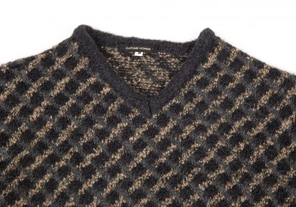 コスチューム オムCoSTUME HOMME モヘア混ダイヤ柄Vネックニットセーター グレーベージュM K-98561_002