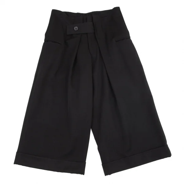 ヨウジヤマモト ファムYohji Yamamoto FEMME ウールギャバベルトハーフラップクロップドパンツ 黒XS K-98583_001