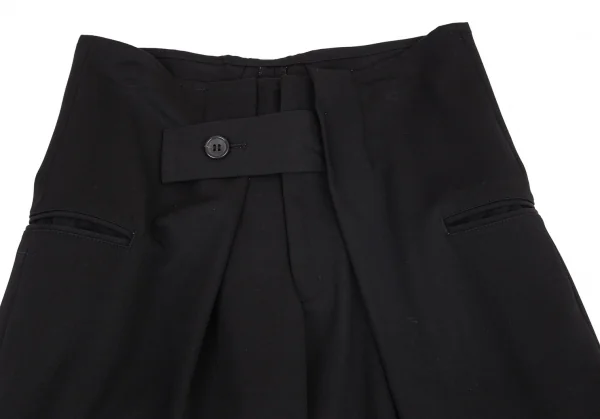 ヨウジヤマモト ファムYohji Yamamoto FEMME ウールギャバベルトハーフラップクロップドパンツ 黒XS K-98583_002
