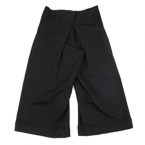 ヨウジヤマモト ファムYohji Yamamoto FEMME ウールギャバベルトハーフラップクロップドパンツ 黒XS K-98583_008