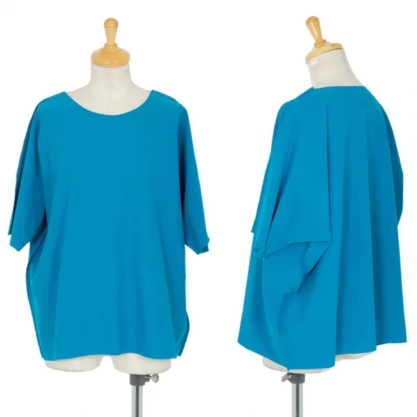 イッセイミヤケ ミーISSEY MIYAKE me ポリ裁ち切りドルマン半袖カットソー 水色F K-98622_001