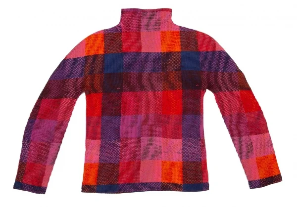 イッセイミヤケ ミーISSEY MIYAKE me かすれチェックプリントブロックプリーツハイネックカットソー マルチF K-98625_012