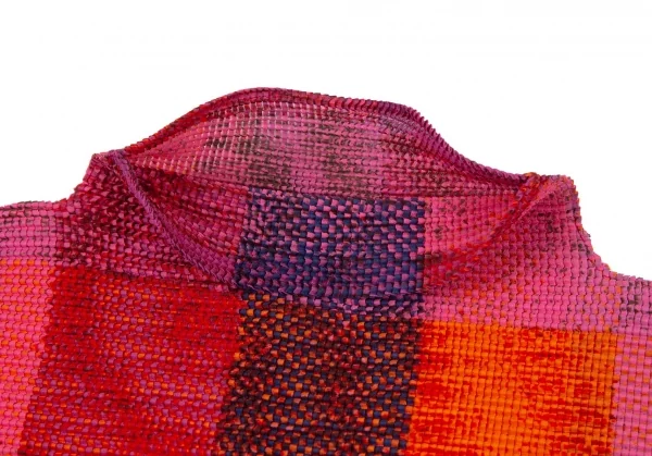 イッセイミヤケ ミーISSEY MIYAKE me かすれチェックプリントブロックプリーツハイネックカットソー マルチF K-98625_007