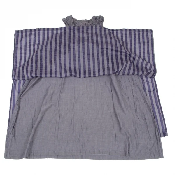 イッセイミヤケ ミーISSEY MIYAKE me カリフラワーウエストリボン切替ストライプノースリーブワンピース グレー紺F K-98632_010