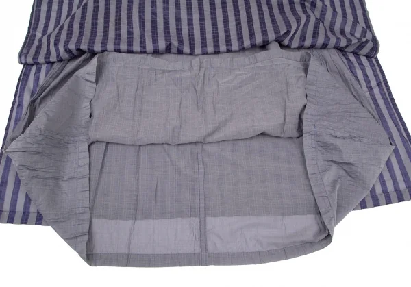 イッセイミヤケ ミーISSEY MIYAKE me カリフラワーウエストリボン切替ストライプノースリーブワンピース グレー紺F K-98632_011