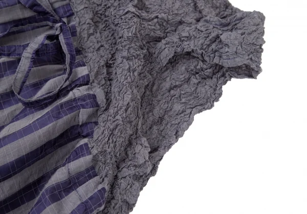 イッセイミヤケ ミーISSEY MIYAKE me カリフラワーウエストリボン切替ストライプノースリーブワンピース グレー紺F K-98632_005