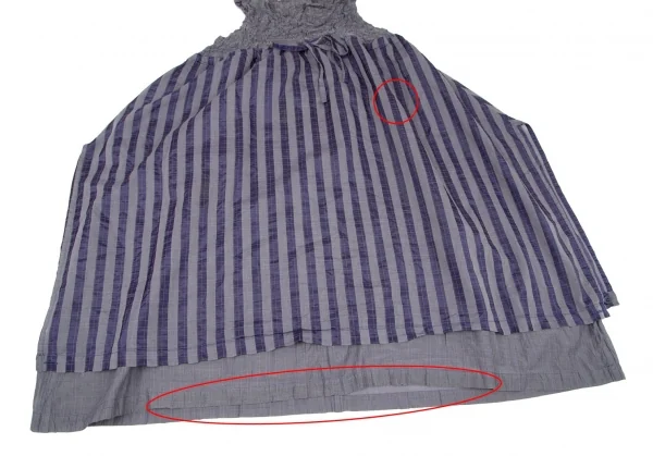 イッセイミヤケ ミーISSEY MIYAKE me カリフラワーウエストリボン切替ストライプノースリーブワンピース グレー紺F K-98632_007