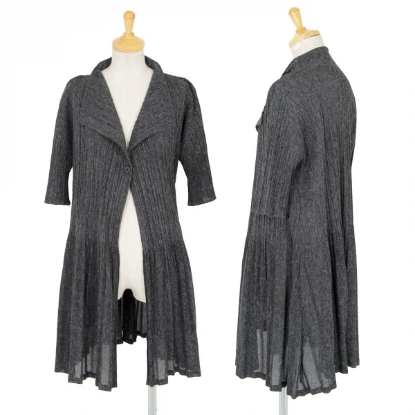 PLEATS PLEASE Linen Pleats Flare Cardigan Grey 2 K-98639_001