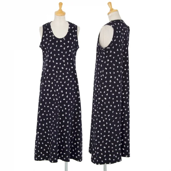 コムコム コムデギャルソンCOMME des GARCONS花柄ノースリーブカットワンピース 紺M K-98652_001