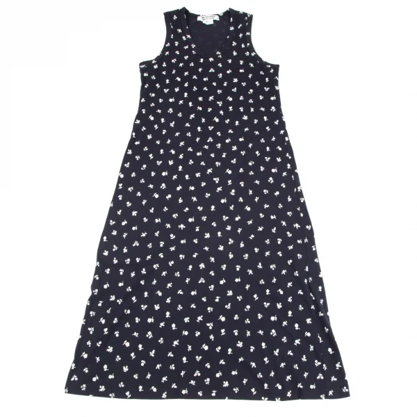コムコム コムデギャルソンCOMME des GARCONS花柄ノースリーブカットワンピース 紺M K-98652_002