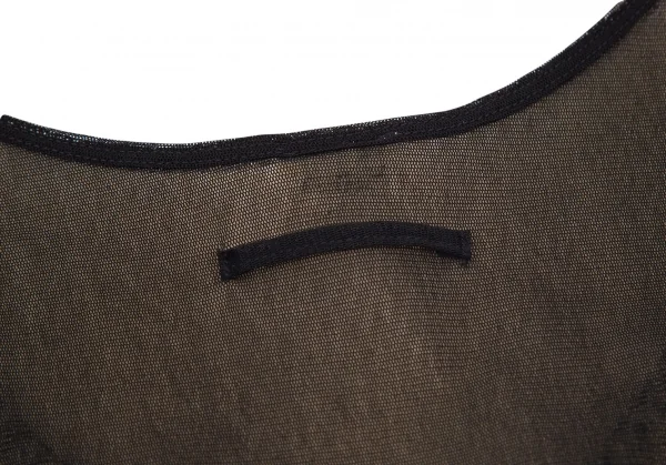 ジャンポールゴルチエファムJean Paul GAULTIER FEMME フロントホックデザインレイヤードパワーネットノースリーブトップス 黒ベージュ40 K-98664_010