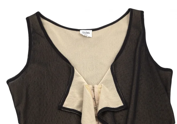 ジャンポールゴルチエファムJean Paul GAULTIER FEMME フロントホックデザインレイヤードパワーネットノースリーブトップス 黒ベージュ40 K-98664_003