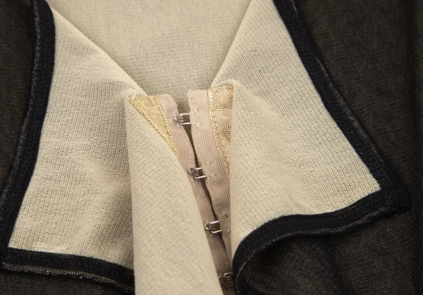 ジャンポールゴルチエファムJean Paul GAULTIER FEMME フロントホックデザインレイヤードパワーネットノースリーブトップス 黒ベージュ40 K-98664_005