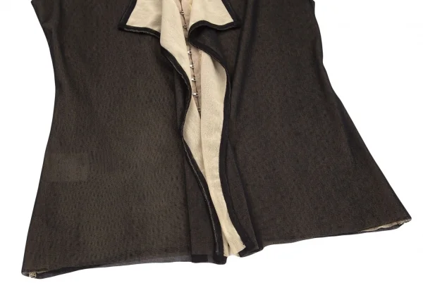 ジャンポールゴルチエファムJean Paul GAULTIER FEMME フロントホックデザインレイヤードパワーネットノースリーブトップス 黒ベージュ40 K-98664_006