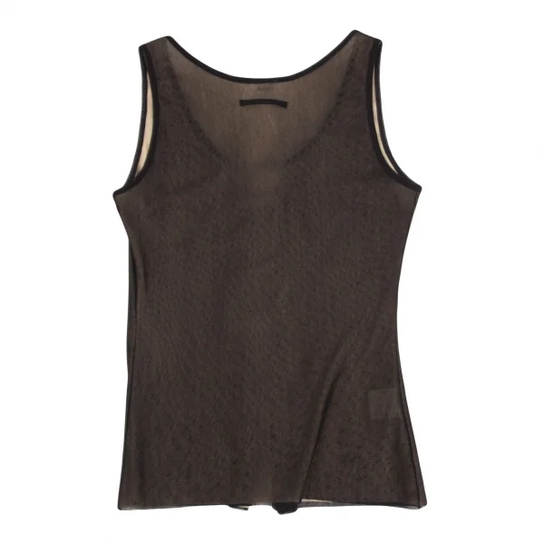 ジャンポールゴルチエファムJean Paul GAULTIER FEMME フロントホックデザインレイヤードパワーネットノースリーブトップス 黒ベージュ40 K-98664_008