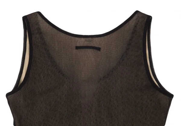 ジャンポールゴルチエファムJean Paul GAULTIER FEMME フロントホックデザインレイヤードパワーネットノースリーブトップス 黒ベージュ40 K-98664_009