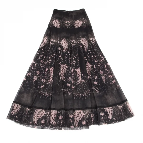 ジャンポールゴルチエJean Paul GAULTIER グラフィックプリントパワーネットロングスカート 黒オフ40 K-98667_012