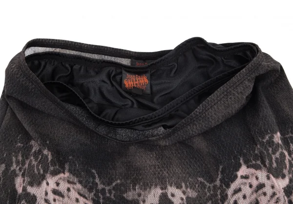 ジャンポールゴルチエJean Paul GAULTIER グラフィックプリントパワーネットロングスカート 黒オフ40 K-98667_004