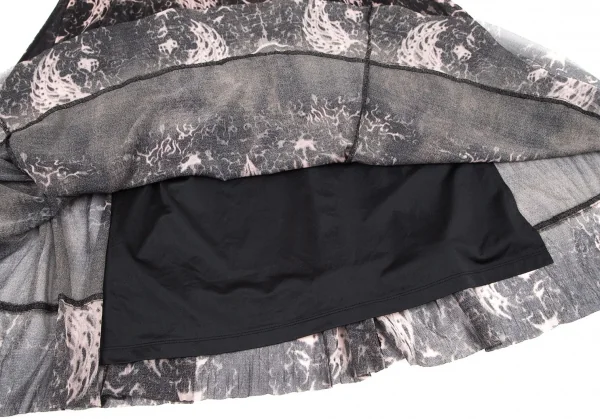 ジャンポールゴルチエJean Paul GAULTIER グラフィックプリントパワーネットロングスカート 黒オフ40 K-98667_007
