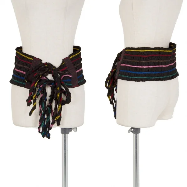 トリコ コムデギャルソンtricot COMME des GARCONS カラフルボーダー刺繍コットンベルト 黒マルチ K-98670_001