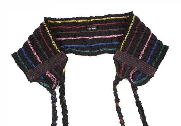 トリコ コムデギャルソンtricot COMME des GARCONS カラフルボーダー刺繍コットンベルト 黒マルチ K-98670_003