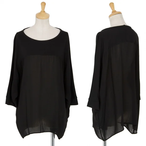 ワイズY's 異素材切替袖リブシフォンドルマンカットソー 黒2 K-98676_001